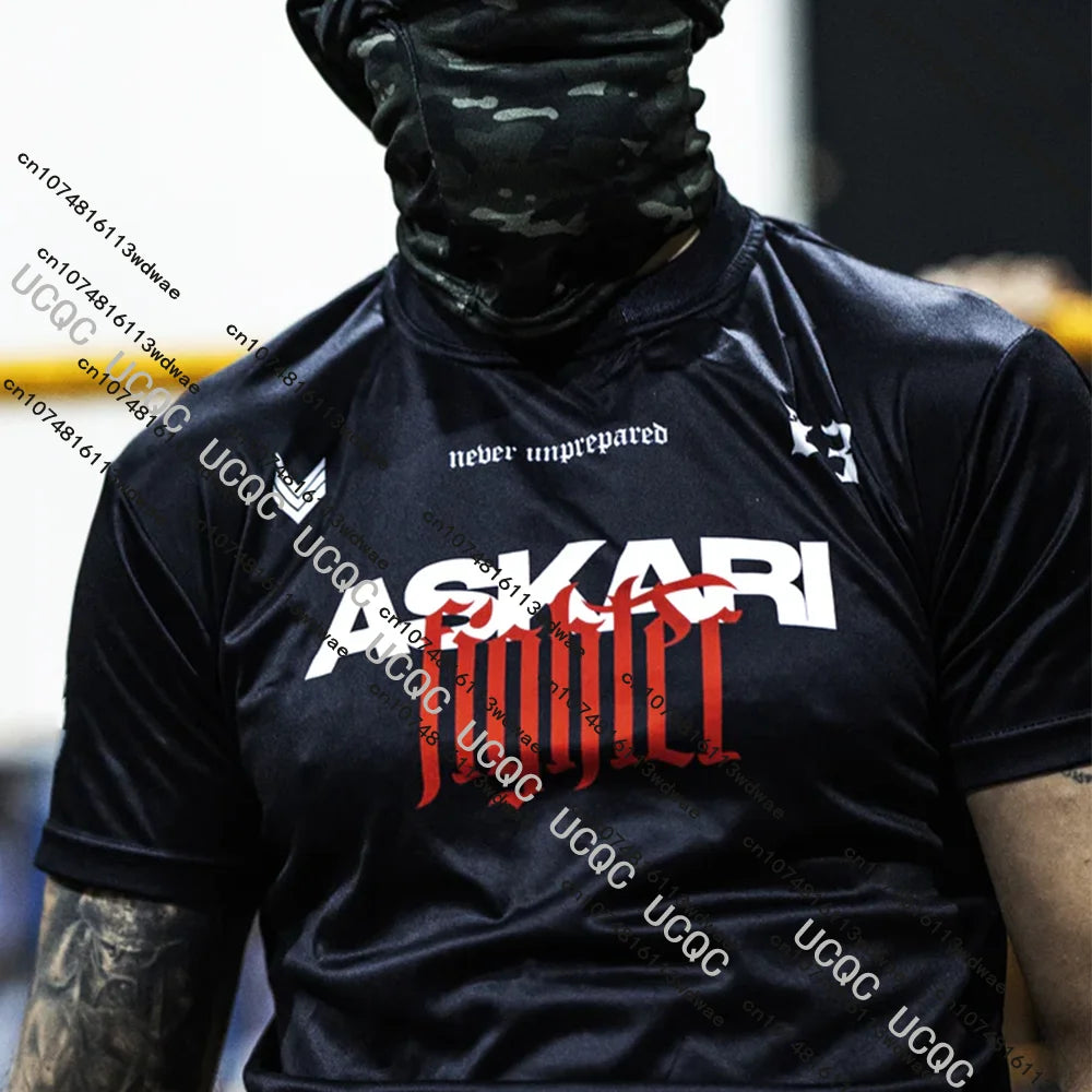 New Askari Men's Boxing and Wrestling T-shirts Summer Sports Fitness Quick Dry Gym Short-Sleeved T-shirts Outdoor Training Suit