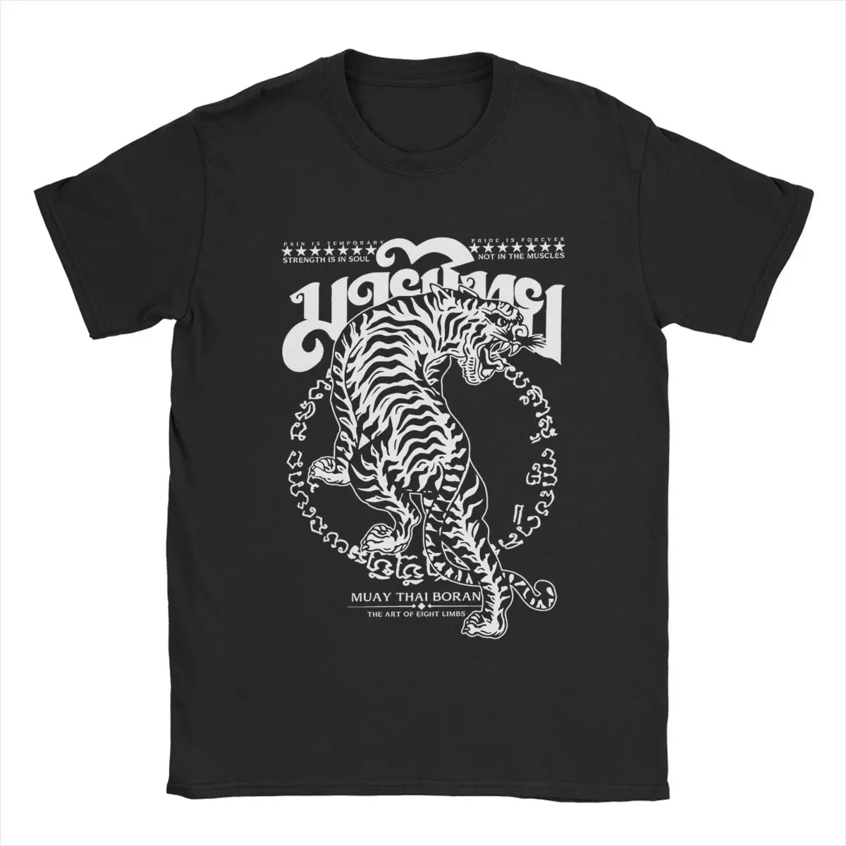 Men's T-Shirts Muay Thai Sak Yant Tiger Unique 100% Cotton Tee Short Sleeve Boxing Fighter T Shirts Round Neck Clothing Summer