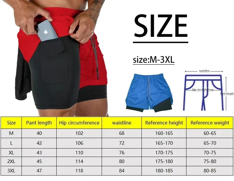 2025 trendy street style fitness shorts for men, quick drying gym training, jogging, double-layer sports shorts