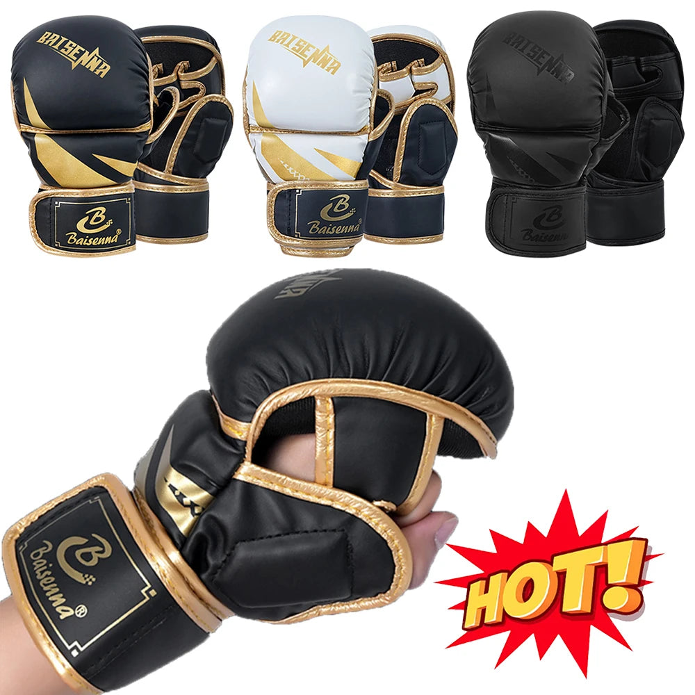 Professional MMA Boxing Gloves Half Finger Sandbag Karate Muay Thai Training Gloves PU Adult Kids Thickened Boxing Equipment
