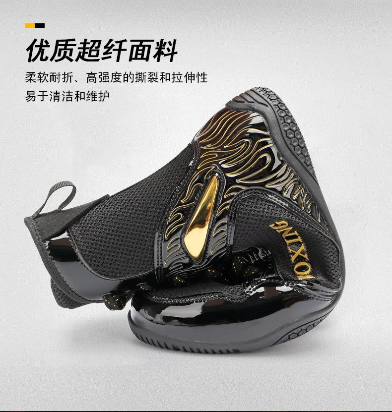 Professional Boxing and Wrestling Shoes for Men, Black and White Classic Comfort Training Boxing and Wrestling Fighting Shoes