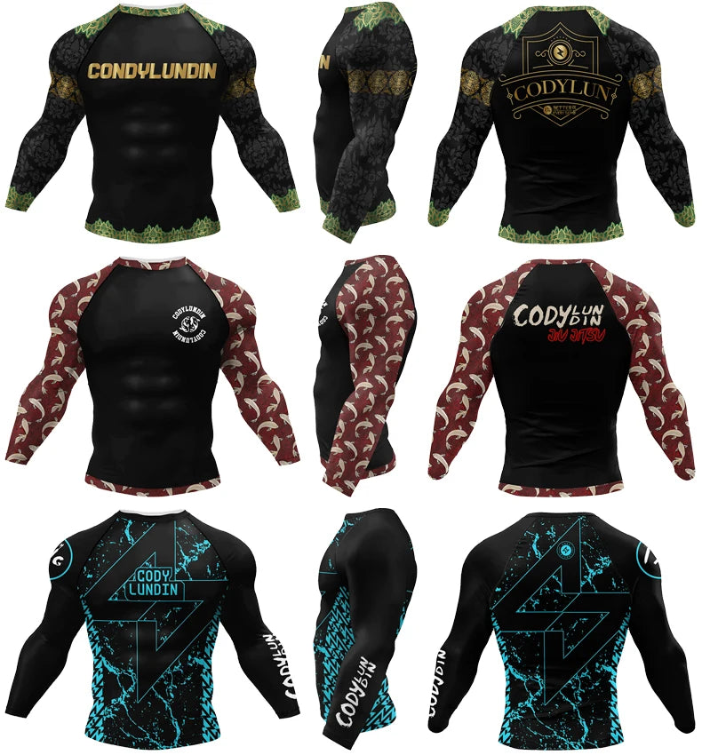 Boxing Jiu Jitsu T-shirts BJJ Rashguard For Men Sport No GI MMA Ranked Long Sleeve MMA Compression Clothing Male Rashguards Tops
