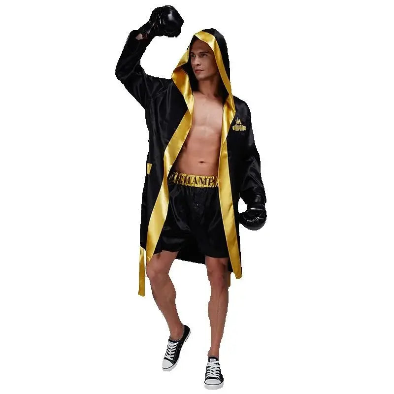 Adult Boxing Champion Cosplay Costume Man Women Boxer Robe Gold Belt Suits Competition Training Muay Halloween Party Uniform