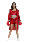 Male Women Red Boxer Uniform Sexy Boxing Costumes Halloween Party couple Cosplay Clothes Hooded Cloak Robe Shorts Set