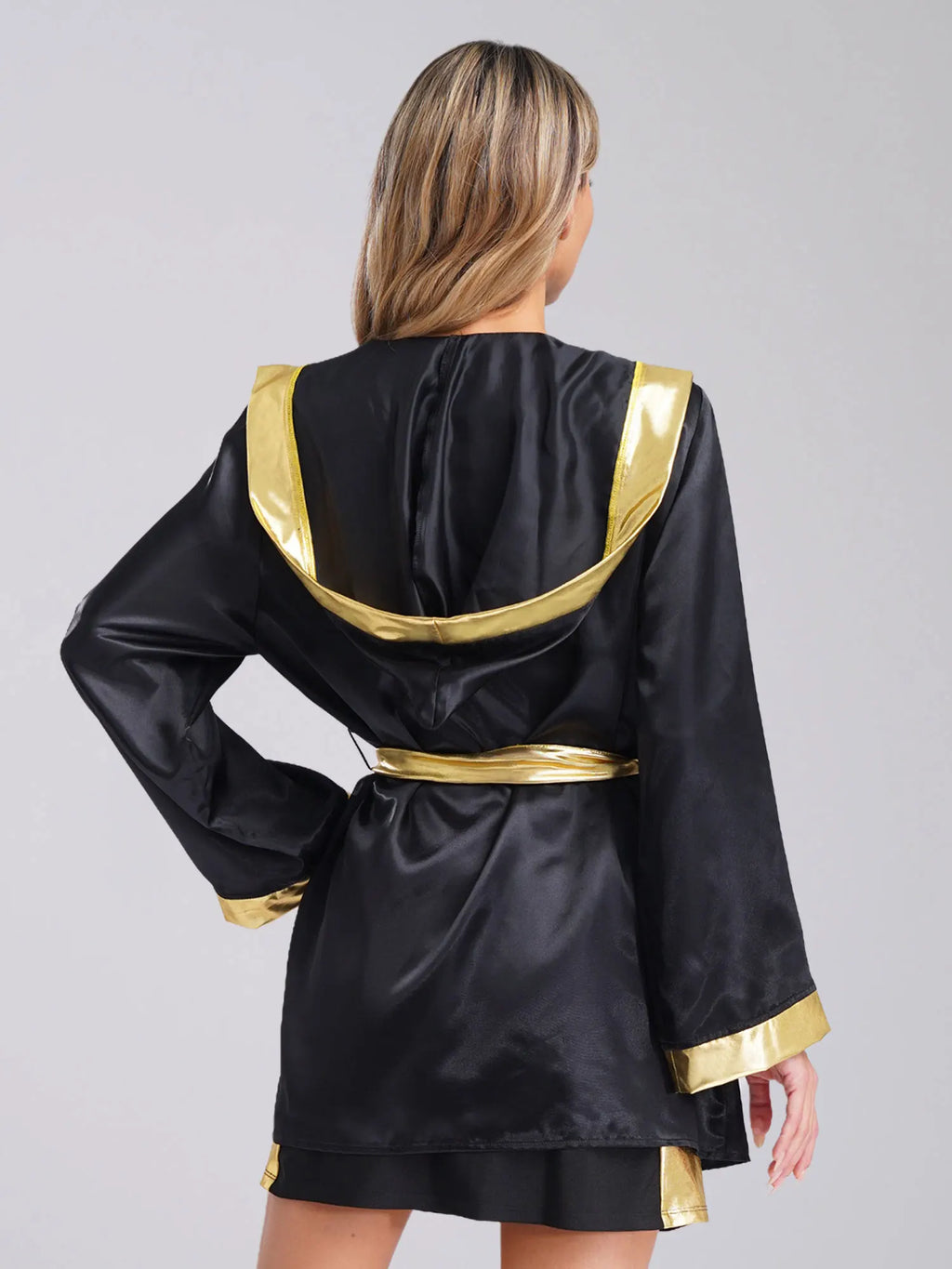 Women Boxing Robes Bjj Boxer Fight Grappling Costume Martial Arts Muay Thai Satin Tops + Skirt Belt Kickboxing Hooded Outfit