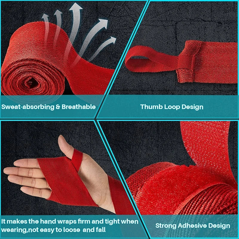 2.5m Cotton Boxing Hand Wraps for Men & Women, Muay Thai, Mixed Martial Arts, Fighting Sports Wrist Support, Knee Protector