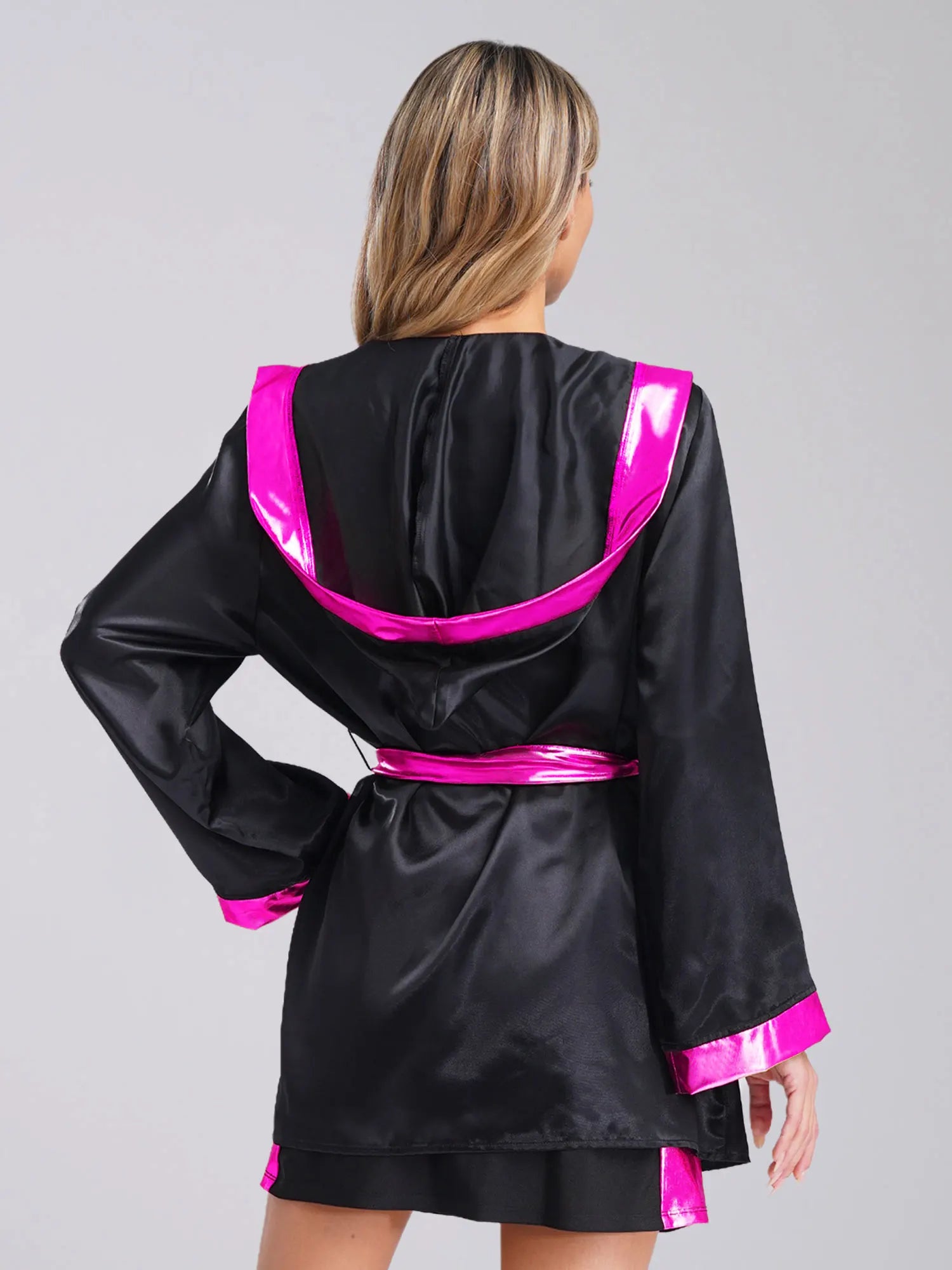 Women Boxing Robes Bjj Boxer Fight Grappling Costume Martial Arts Muay Thai Satin Tops + Skirt Belt Kickboxing Hooded Outfit