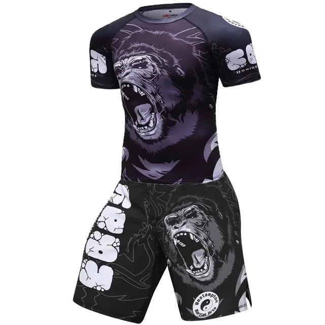 Boxing Set Compression Men Sport T-shirts+Pants Rashguard Jitsu Bjj Rash Guard KickBoxing Sets Muay Thai Jersey MMA Fightwear
