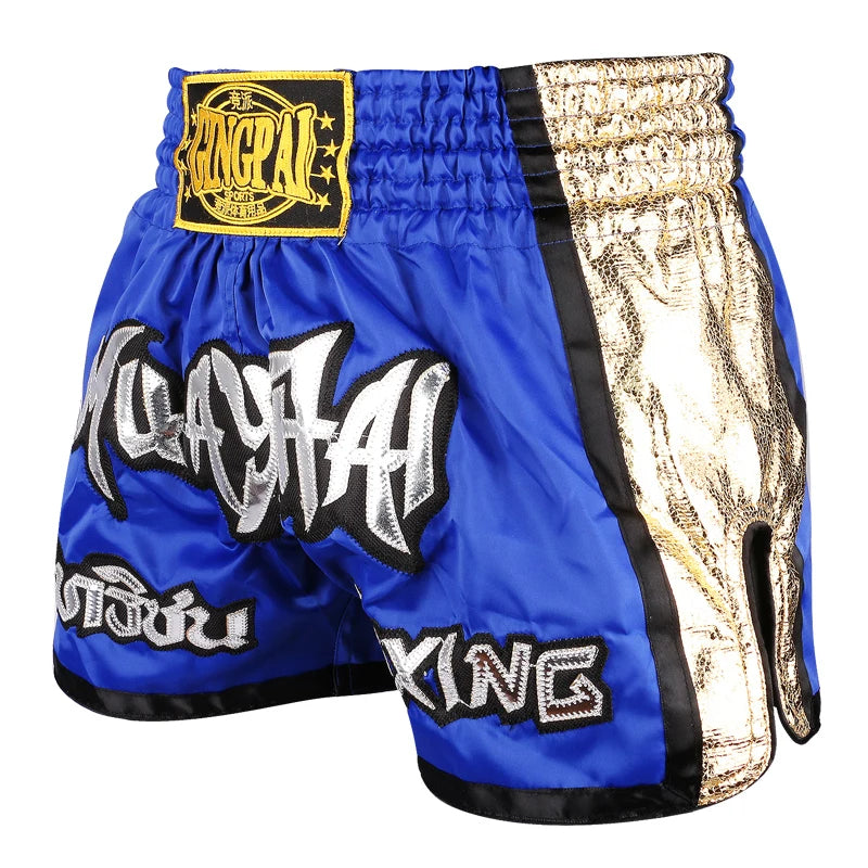 Muay Thai Shorts Embroidery Thai Boxing Shorts Men Women Kids Satin BJJ MMA Clothes Gym Grappling Cage Fight Kickboxing Shorts