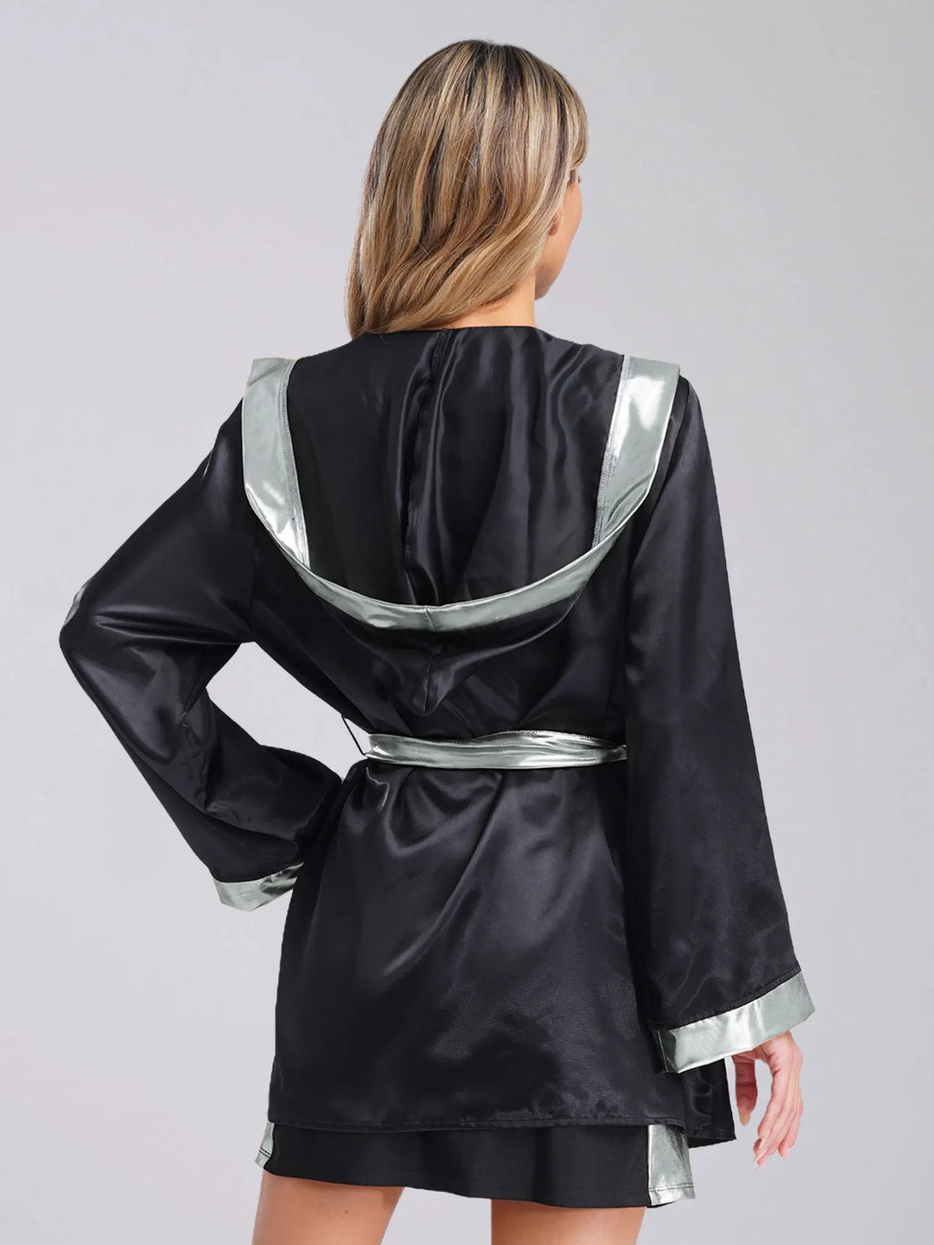 Women Boxing Robes Bjj Boxer Fight Grappling Costume Martial Arts Muay Thai Satin Tops + Skirt Belt Kickboxing Hooded Outfit