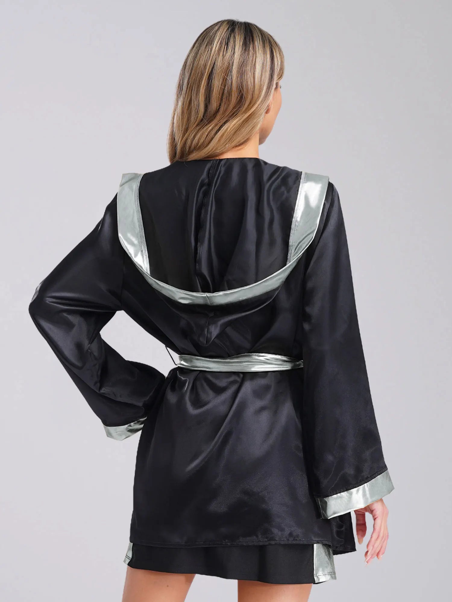 Women Boxing Robes Bjj Boxer Fight Grappling Costume Martial Arts Muay Thai Satin Tops + Skirt Belt Kickboxing Hooded Outfit