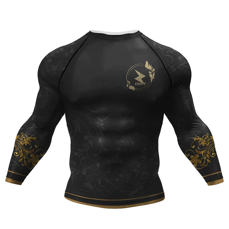 Boxing Jiu Jitsu T-shirts BJJ Rashguard For Men Sport No GI MMA Ranked Long Sleeve MMA Compression Clothing Male Rashguards Tops