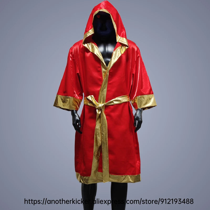 Boxing Robe High Quality Belted Hooded Workout Robe Men Women Kid Boxer Kickboxing Boxing Gown Martial Arts MMA Fighting Clothes