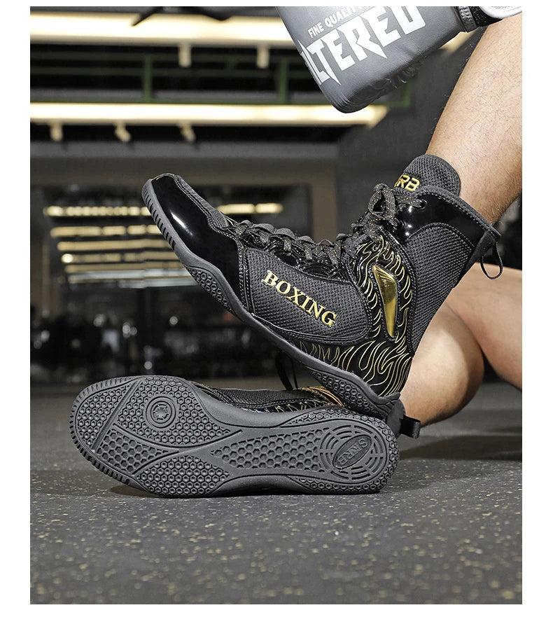 Professional Boxing and Wrestling Shoes for Men, Black and White Classic Comfort Training Boxing and Wrestling Fighting Shoes