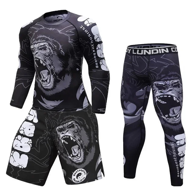 Boxing Set Compression Men Sport T-shirts+Pants Rashguard Jitsu Bjj Rash Guard KickBoxing Sets Muay Thai Jersey MMA Fightwear