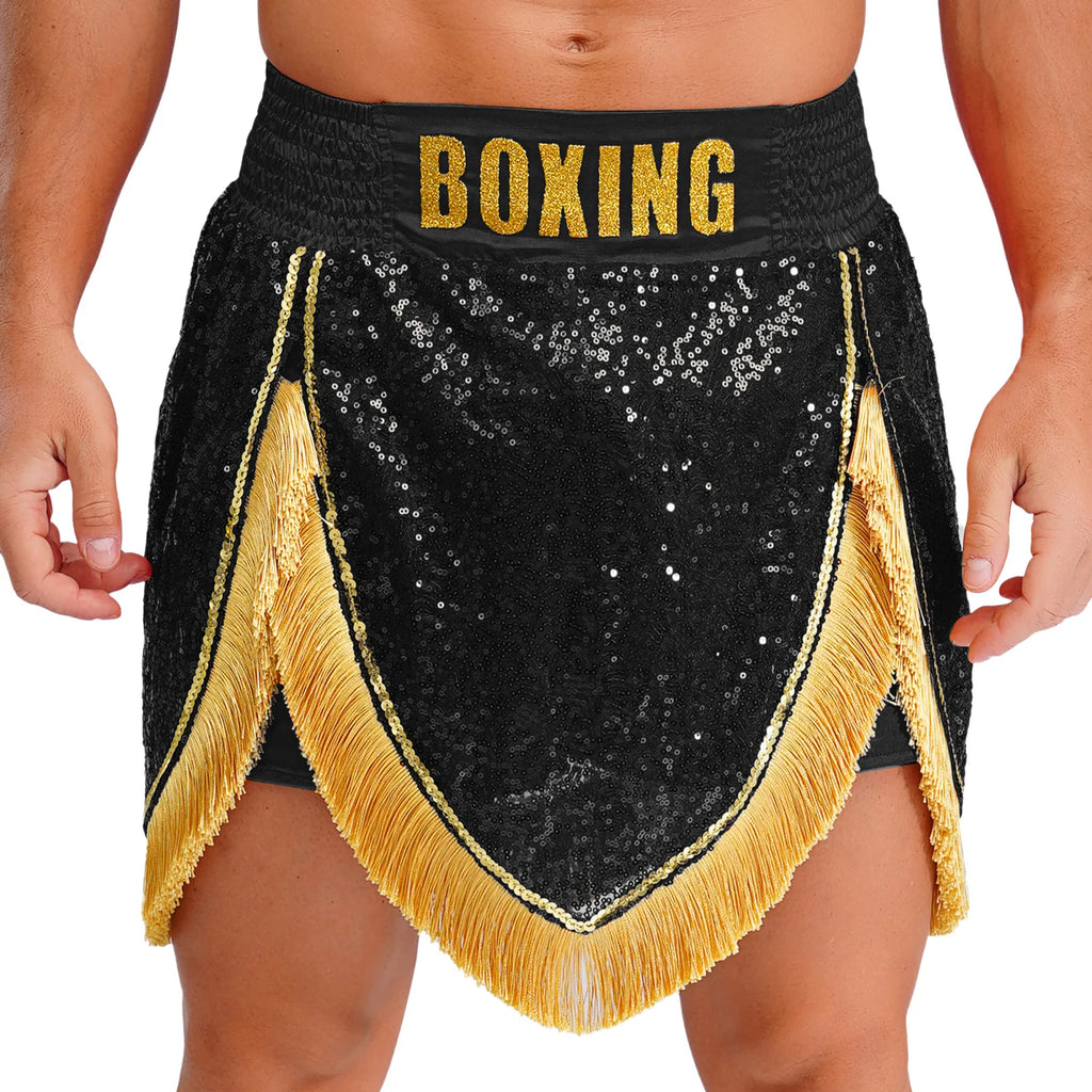 Adult Men's Boxing Competition Skirts Shorts Muay Thai Martial Arts Training Costumes Kickboxing Performance Fringe Shorts