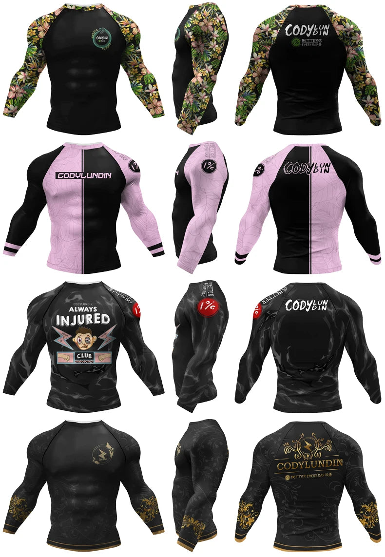 Boxing Jiu Jitsu T-shirts BJJ Rashguard For Men Sport No GI MMA Ranked Long Sleeve MMA Compression Clothing Male Rashguards Tops