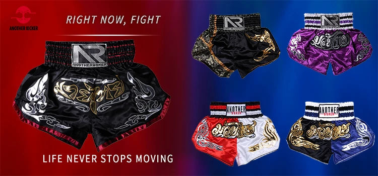 Muay Thai Shorts Men Embroidery Sports Fitness Fighting Kickboxing Short Pants Women Kids Custom Sanda MMA Boxeo Trunks Black