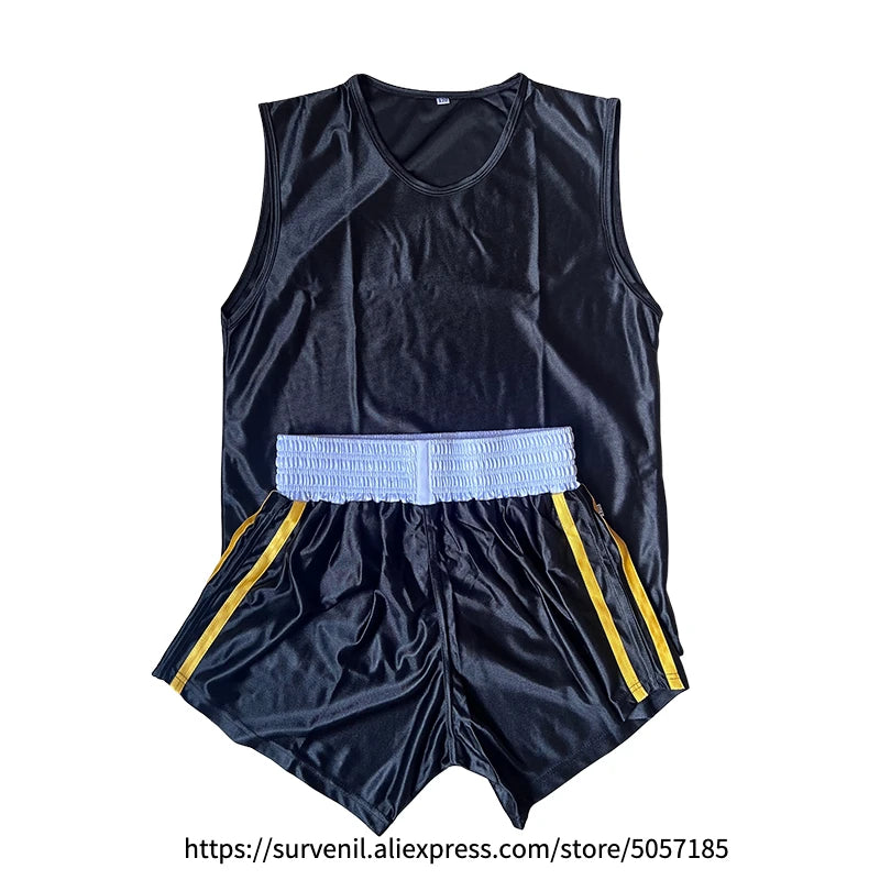 Boxing Uniform Men Women Kids Muay Thai Boxing Shorts Sanda Wushu Martial Arts MMA Training Clothing Kickboxing Shorts and Vest