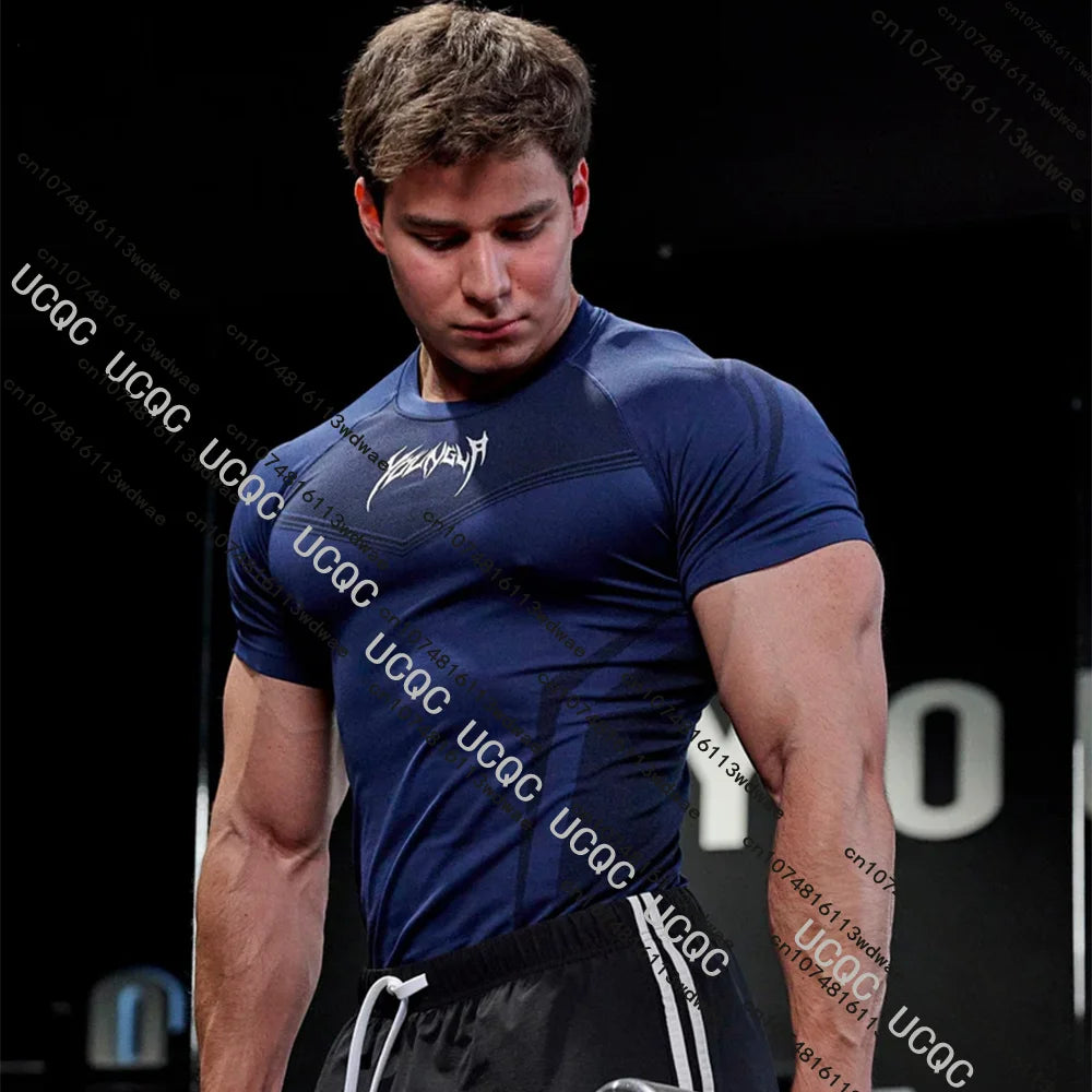 New Askari Men's Boxing and Wrestling T-shirts Summer Sports Fitness Quick Dry Gym Short-Sleeved T-shirts Outdoor Training Suit