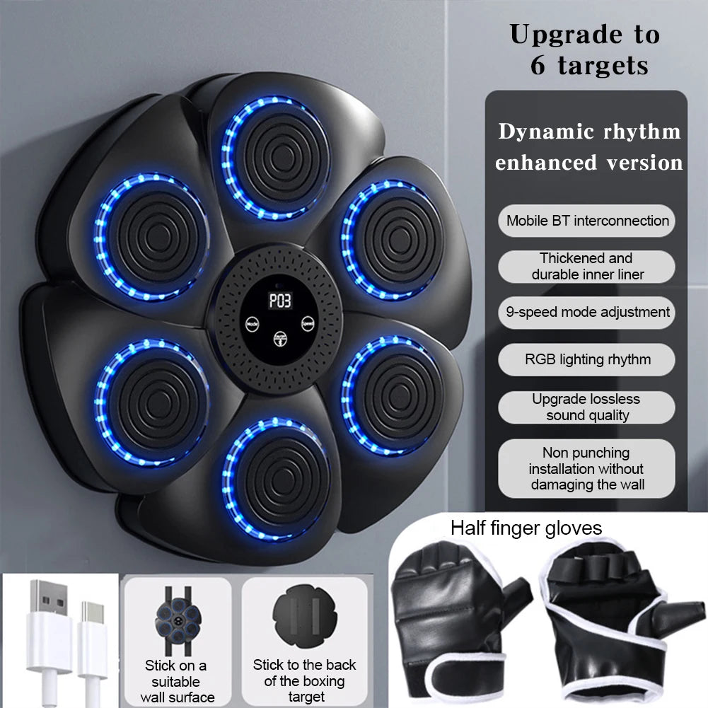 Bluetooth Music Boxing Machine RGB Light Smart Fitness Boxing Bag Muay Thai Sandbag Training Punching Equipment for Kids Adults