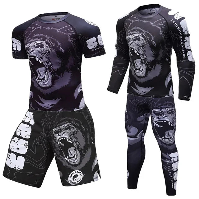 Boxing Set Compression Men Sport T-shirts+Pants Rashguard Jitsu Bjj Rash Guard KickBoxing Sets Muay Thai Jersey MMA Fightwear