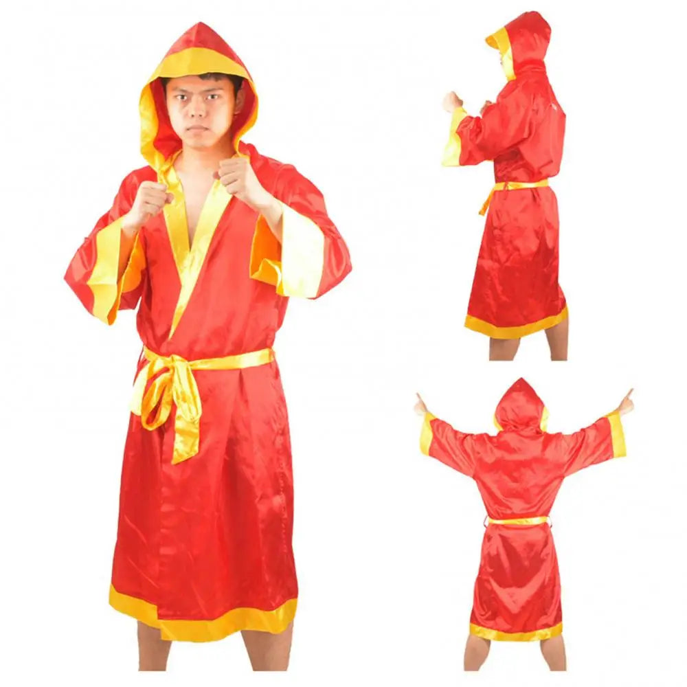 Men Long Sleeve Waist Belt Competition Training Muay Thai Boxing Robe Uniform Boys Girls Boxing Jerseys