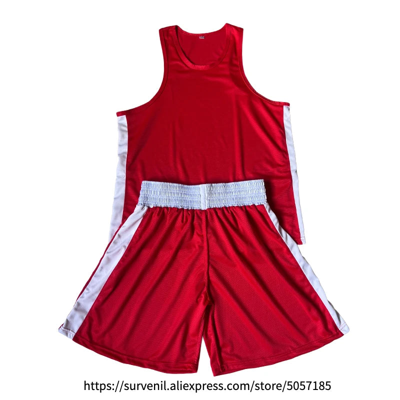 Boxing Uniform Men Women Kids Muay Thai Boxing Shorts Sanda Wushu Martial Arts MMA Training Clothing Kickboxing Shorts and Vest