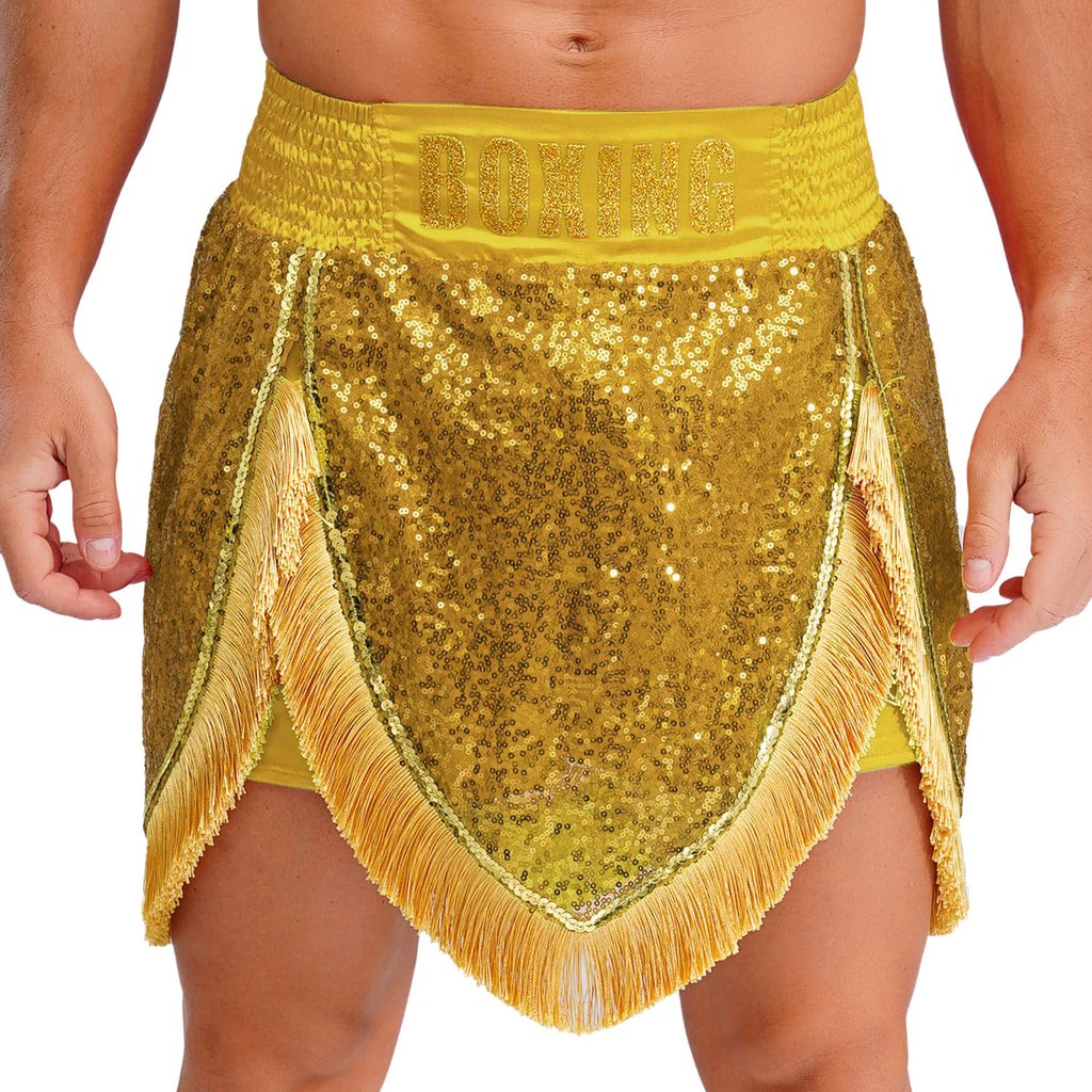 Adult Men's Boxing Competition Skirts Shorts Muay Thai Martial Arts Training Costumes Kickboxing Performance Fringe Shorts