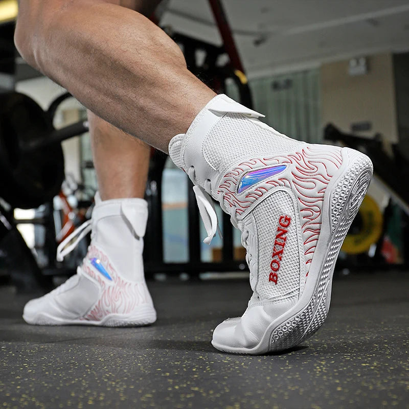 Professional Boxing and Wrestling Shoes for Men, Black and White Classic Comfort Training Boxing and Wrestling Fighting Shoes