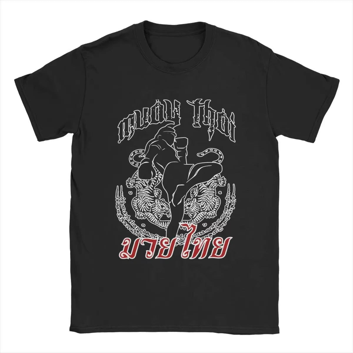 Men's T-Shirts Muay Thai Sak Yant Tiger Unique 100% Cotton Tee Short Sleeve Boxing Fighter T Shirts Round Neck Clothing Summer