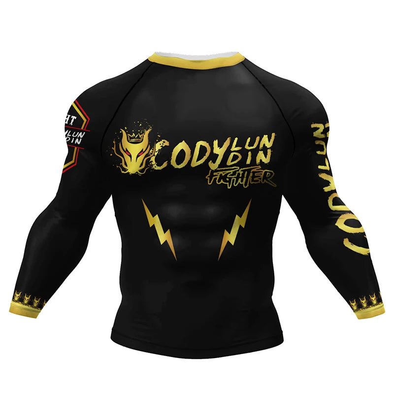Boxing Jiu Jitsu T-shirts BJJ Rashguard For Men Sport No GI MMA Ranked Long Sleeve MMA Compression Clothing Male Rashguards Tops