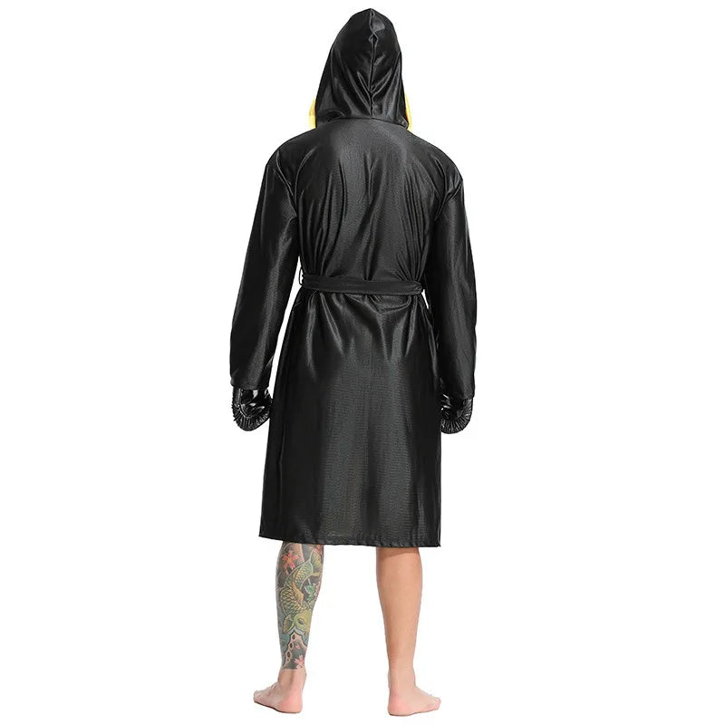 Boxing Robe Adults Costume Boxer Game Suit Black Hooded Outwear Poncho Sweat Shorts Sports Clothes Full Set Unisex Halloween