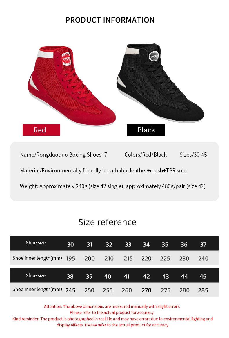 High-top Boxing Shoes Sanda Combat Training Professional Ankle Support Shoes Wrestling Fighting Non-slip Martial Arts Sneakers