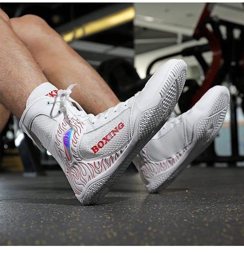 Professional Boxing and Wrestling Shoes for Men, Black and White Classic Comfort Training Boxing and Wrestling Fighting Shoes