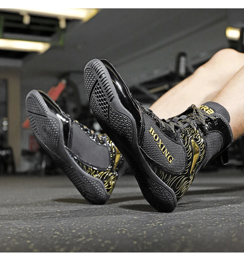 Professional Boxing and Wrestling Shoes for Men, Black and White Classic Comfort Training Boxing and Wrestling Fighting Shoes