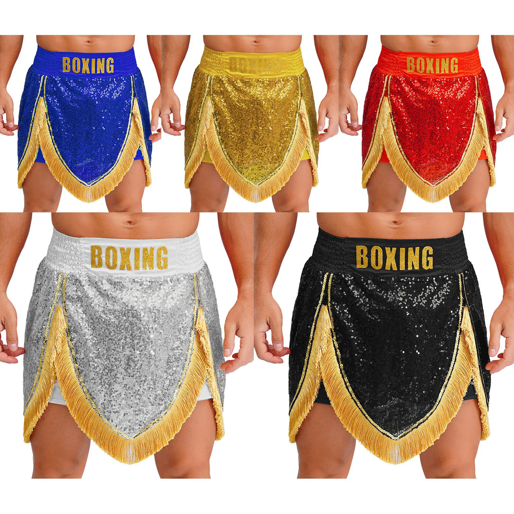 Adult Men's Boxing Competition Skirts Shorts Muay Thai Martial Arts Training Costumes Kickboxing Performance Fringe Shorts