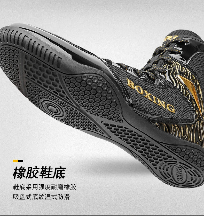 Professional Boxing and Wrestling Shoes for Men, Black and White Classic Comfort Training Boxing and Wrestling Fighting Shoes
