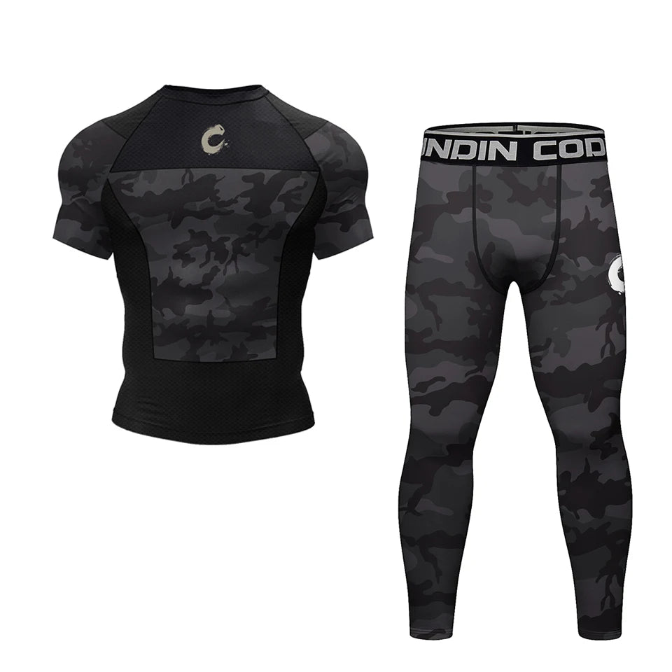 Black No Gi BJJ Jiu Jitsu T-shirt +MMA Shorts Sets Boxing Rashguard for Men Jiu Jitsu Compression Workout Wear Sport Jerseys