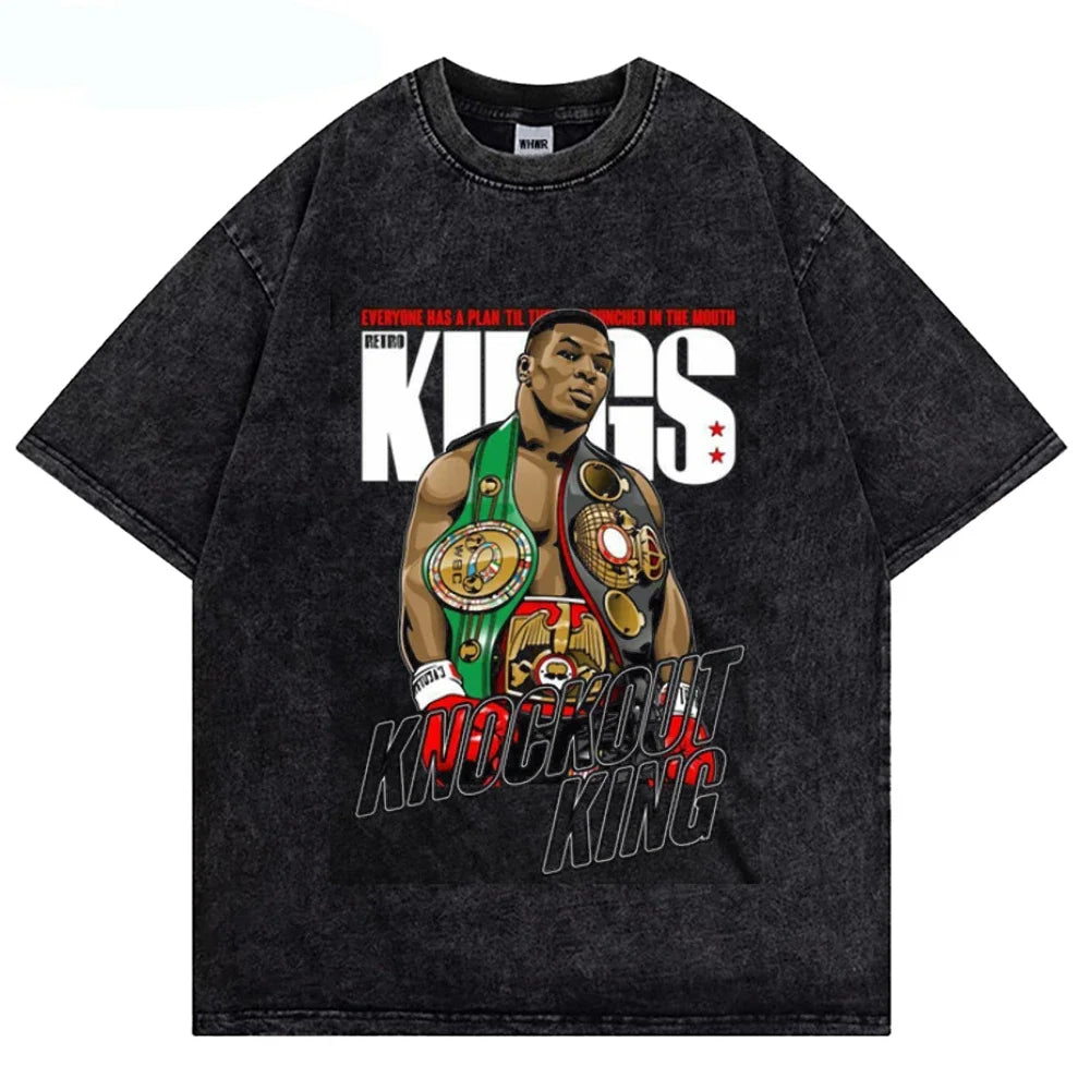 Mike Tyson Washed T Shirt Vintage Boxing Champion T-shirts Streetwear Retro Tshirt Summer Short-sleeved Shirts Oversized Tshirts