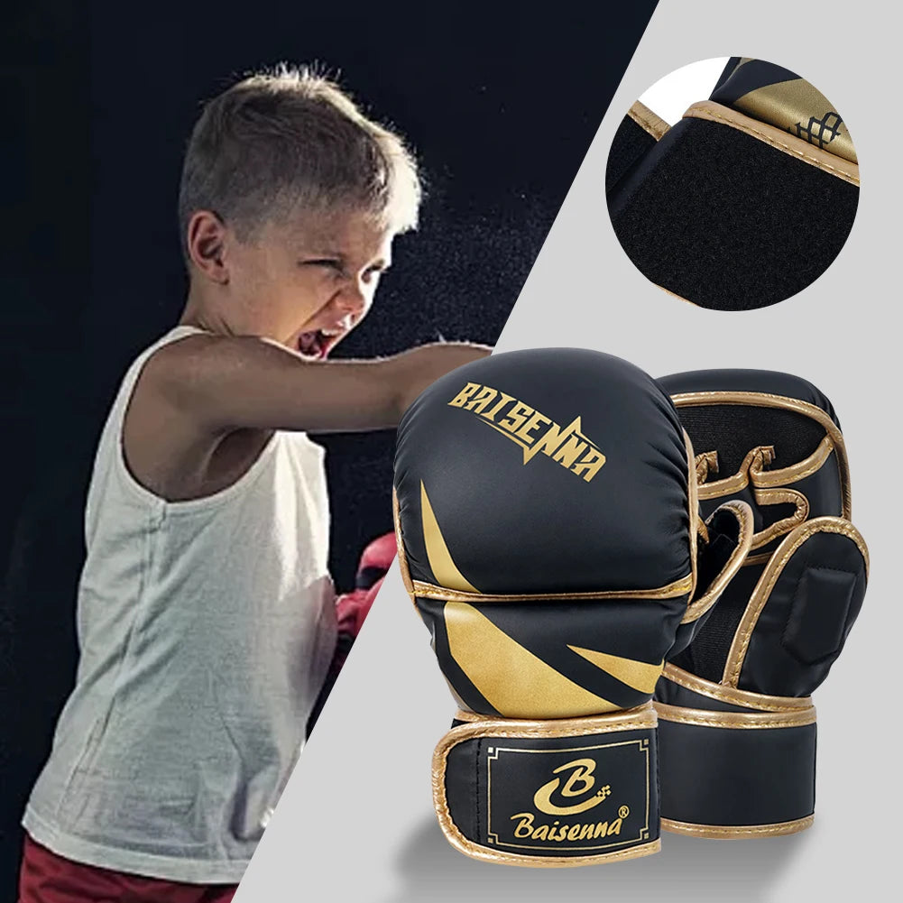 Professional MMA Boxing Gloves Half Finger Sandbag Karate Muay Thai Training Gloves PU Adult Kids Thickened Boxing Equipment