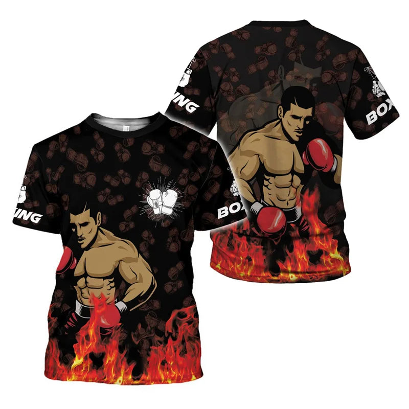 Boxing Gloves Graphic T-shirt Men Sports 3D Printed Boxing Tee Shirts Tops Short Sleeves Summer Round Neck Oversized T Shirt