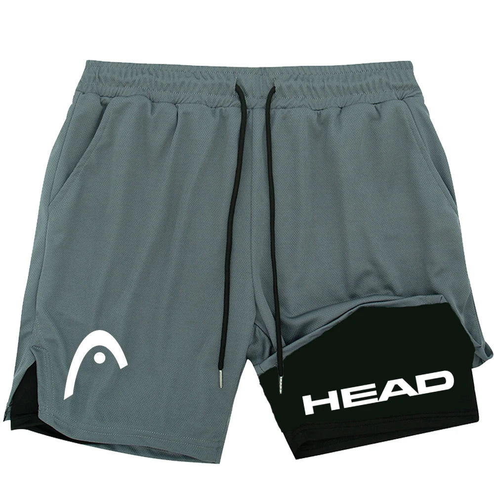 2025 trendy street style fitness shorts for men, quick drying gym training, jogging, double-layer sports shorts