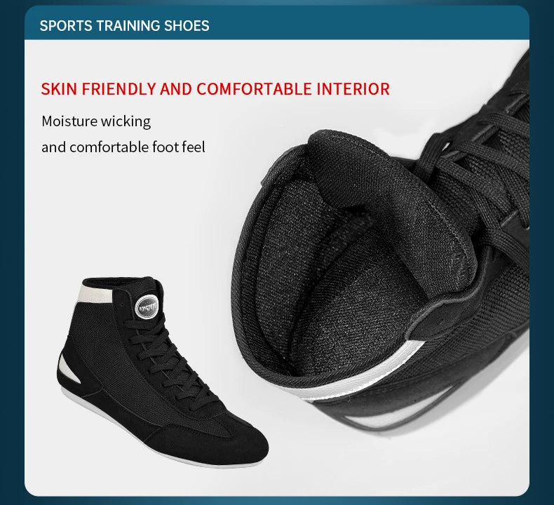 High-top Boxing Shoes Sanda Combat Training Professional Ankle Support Shoes Wrestling Fighting Non-slip Martial Arts Sneakers