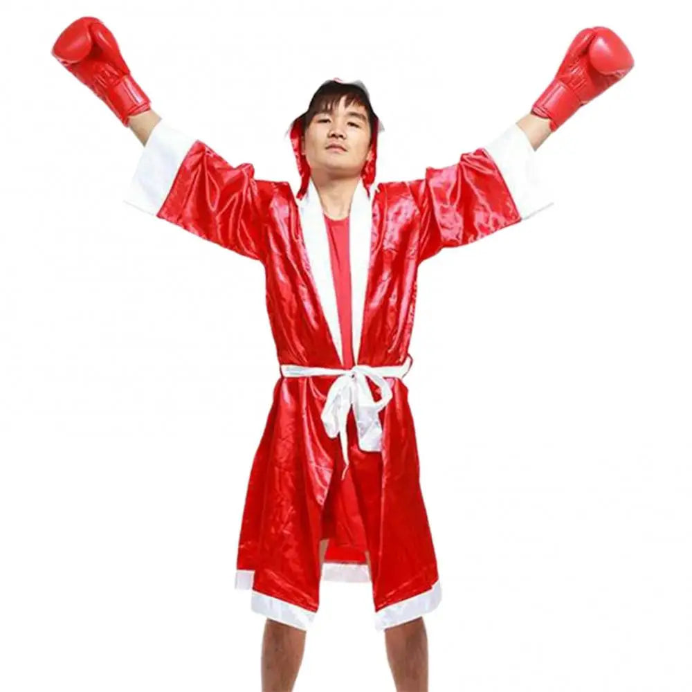 Men Long Sleeve Waist Belt Competition Training Muay Thai Boxing Robe Uniform Boys Girls Boxing Jerseys