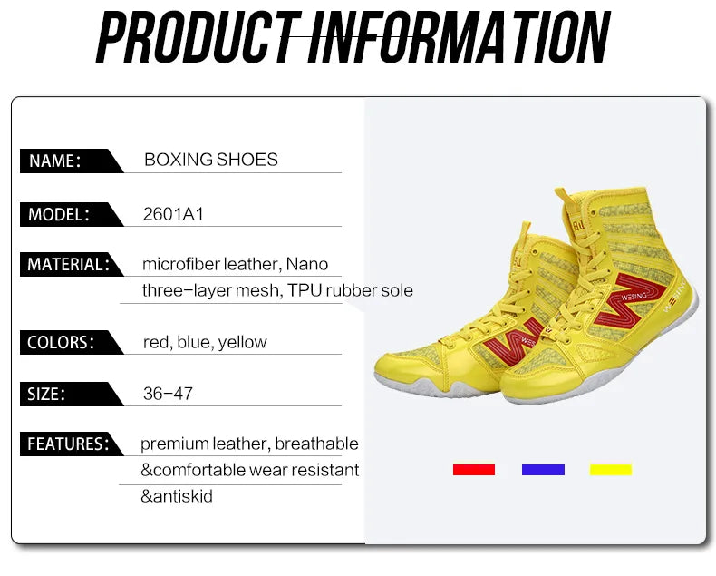 Wesing Professional Boxing Training Shoes For Athletes Anti-Slip High Top Shoes Equipment Fitness Men Footwears