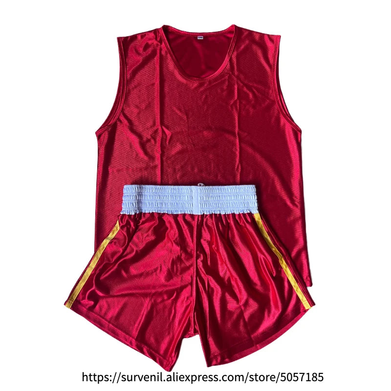 Boxing Uniform Men Women Kids Muay Thai Boxing Shorts Sanda Wushu Martial Arts MMA Training Clothing Kickboxing Shorts and Vest