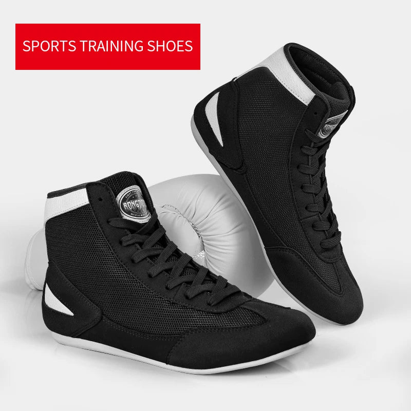 High-top Boxing Shoes Sanda Combat Training Professional Ankle Support Shoes Wrestling Fighting Non-slip Martial Arts Sneakers