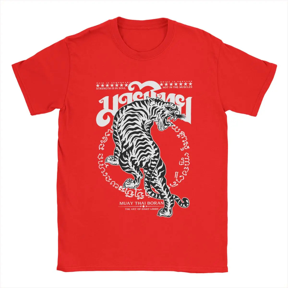 Men's T-Shirts Muay Thai Sak Yant Tiger Unique 100% Cotton Tee Short Sleeve Boxing Fighter T Shirts Round Neck Clothing Summer