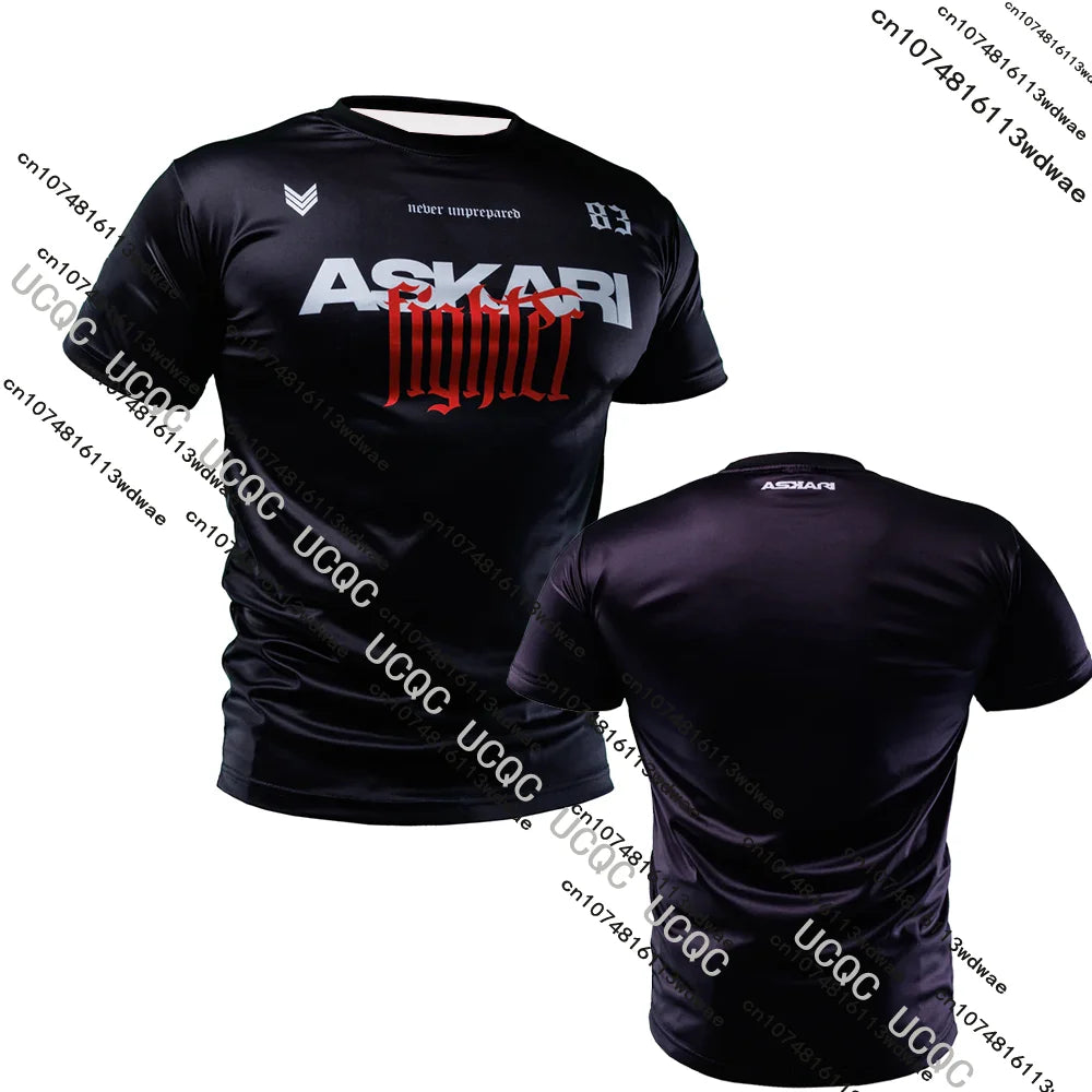 New Askari Men's Boxing and Wrestling T-shirts Summer Sports Fitness Quick Dry Gym Short-Sleeved T-shirts Outdoor Training Suit
